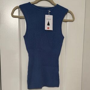 Zesica Women's Blue Ribbed Tank Top